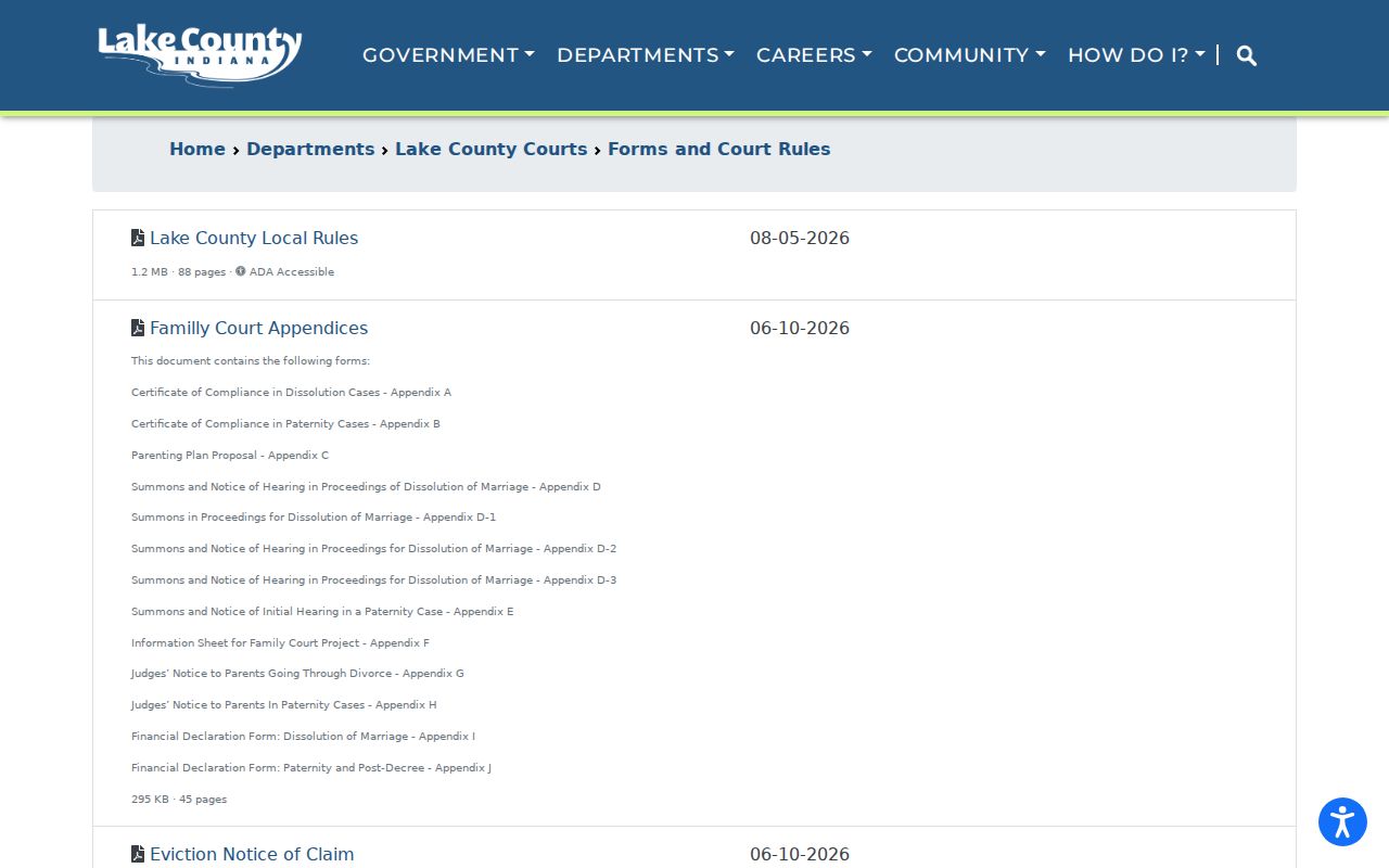 Lake County court docket forms and local rules