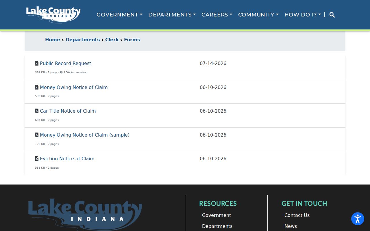 Lake County Clerk forms for court record requests