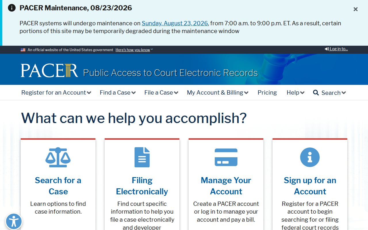 PACER federal court records separate from Lake County court records