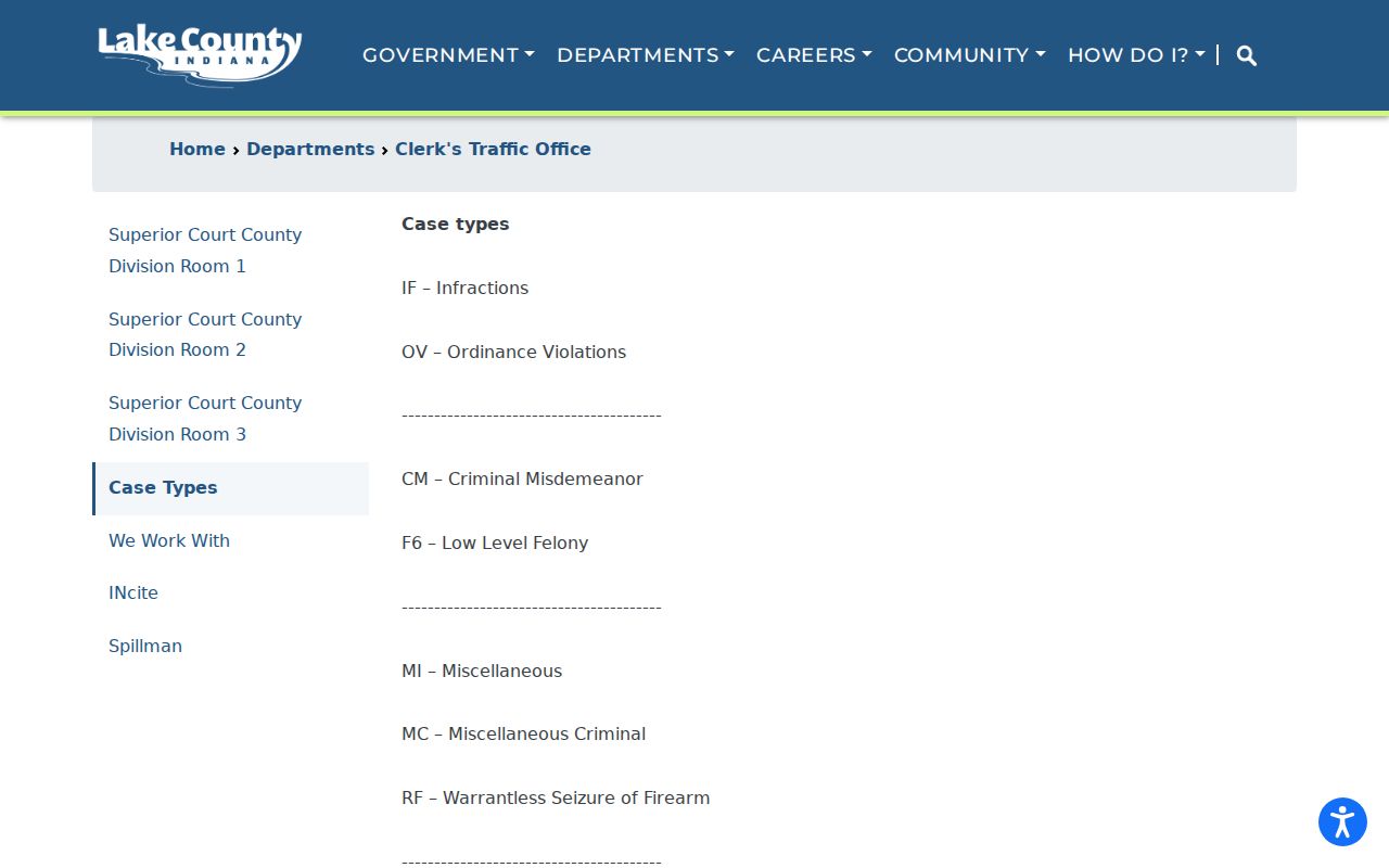 Lake County criminal docket case types