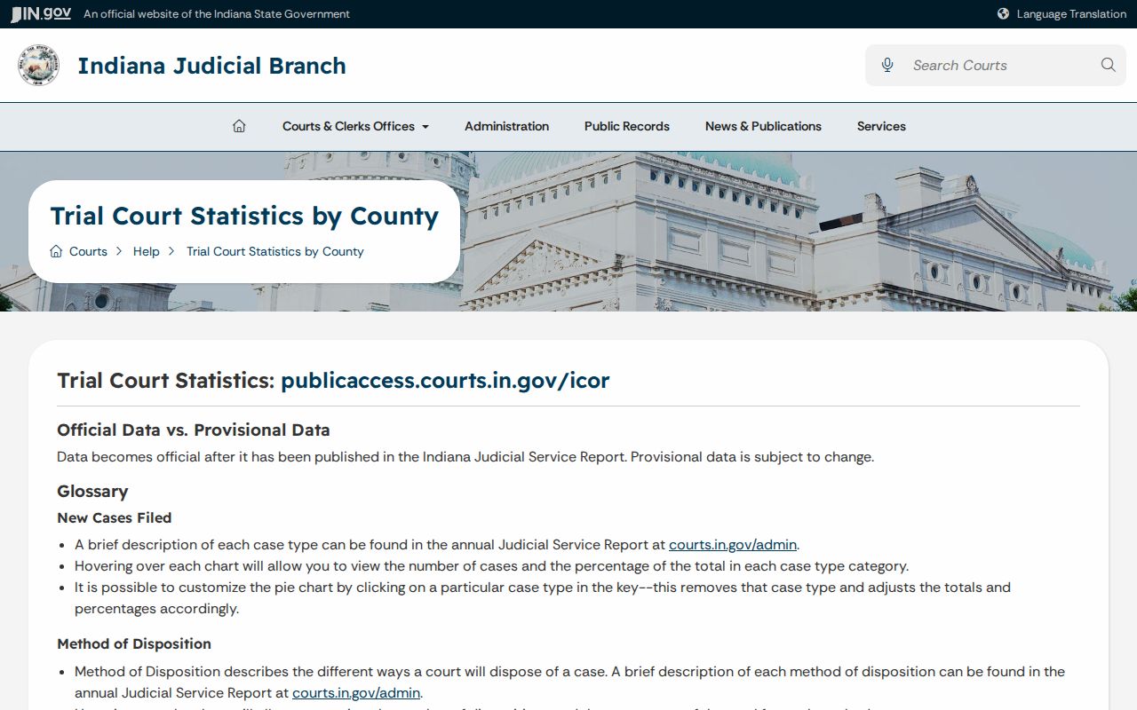 Indiana trial statistics context for Gary court docket searches
