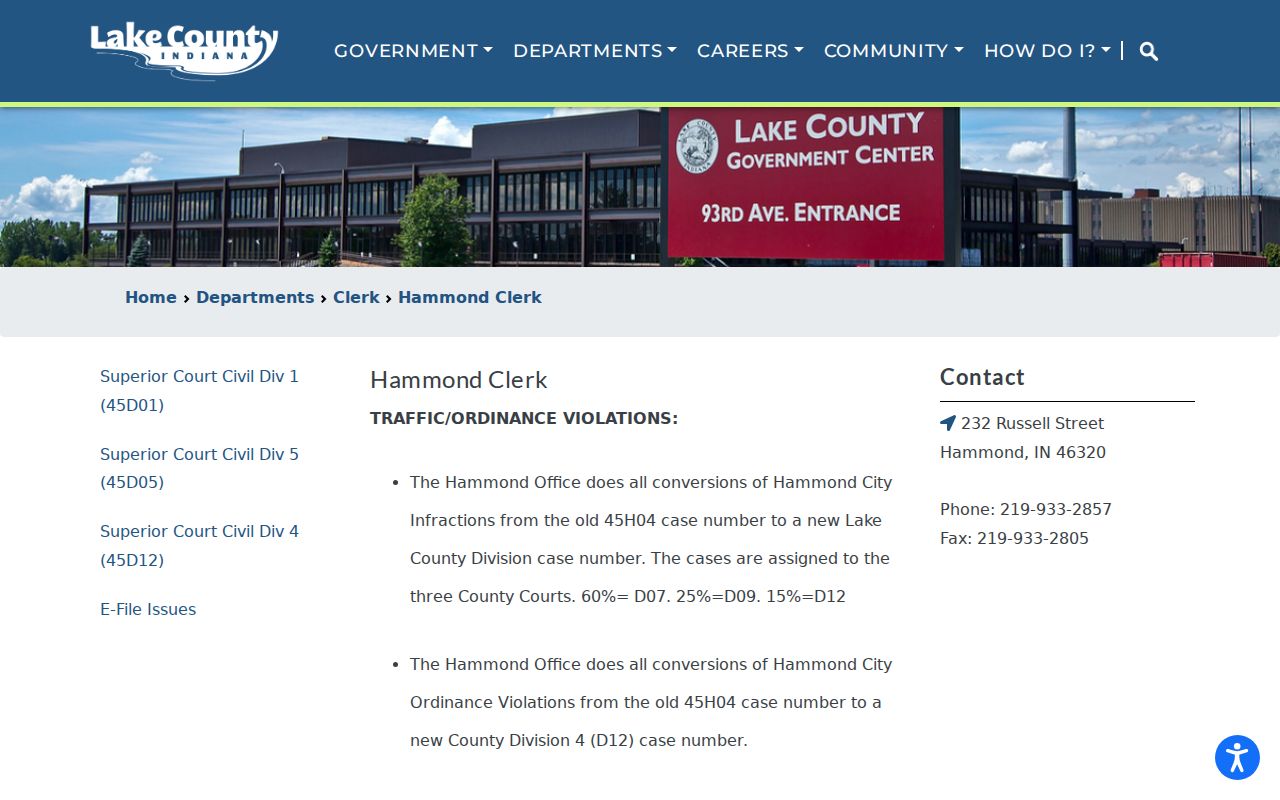 Hammond court docket and records at the Hammond clerk office