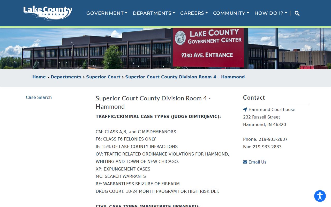 Hammond court docket information for Lake County Division 4
