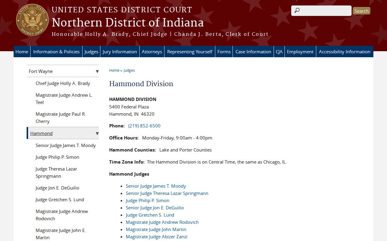 Hammond federal court docket courthouse information