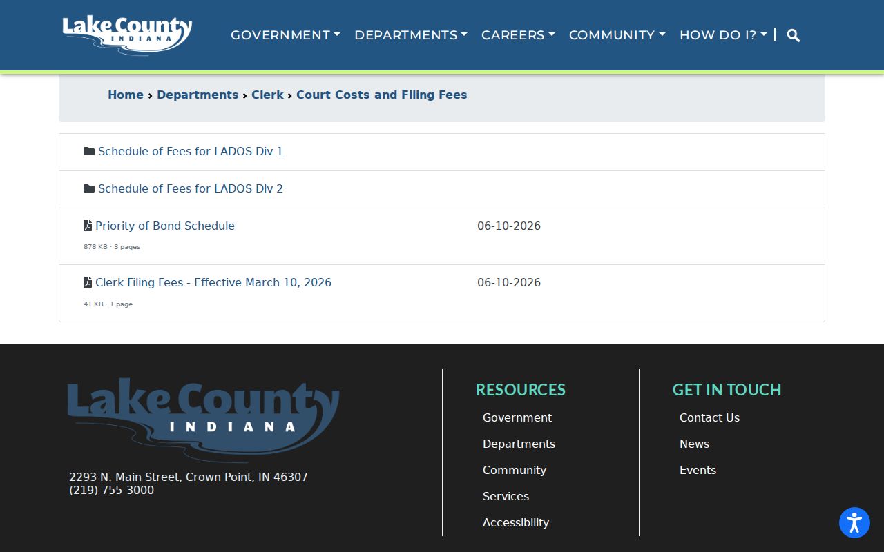 Lake County traffic ticket court cost information